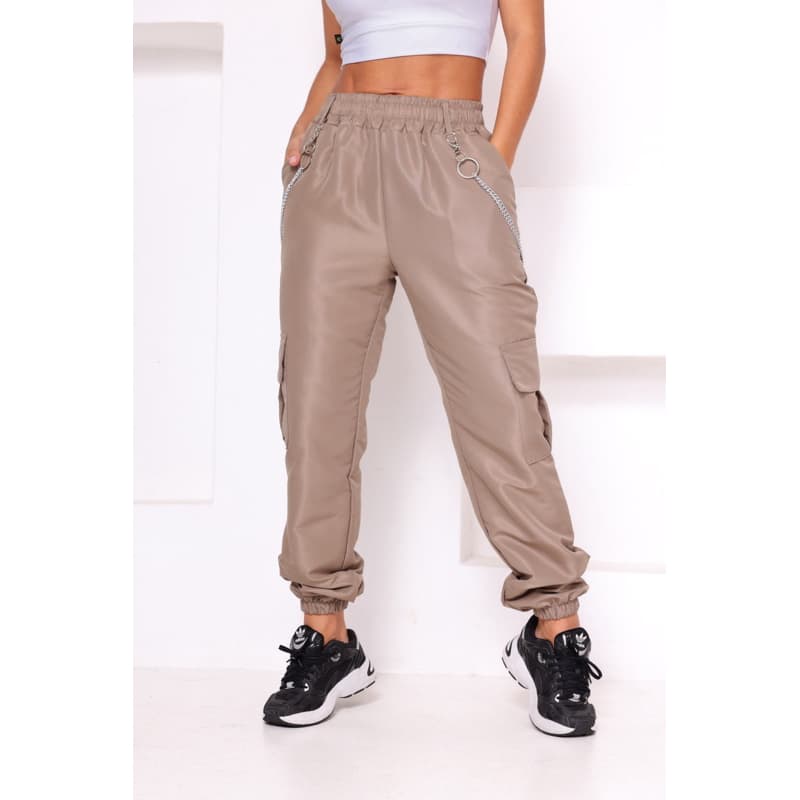 Calça Cargo Jogger Feminina Tactel com corrente e bolsos laterais SKATE STREET