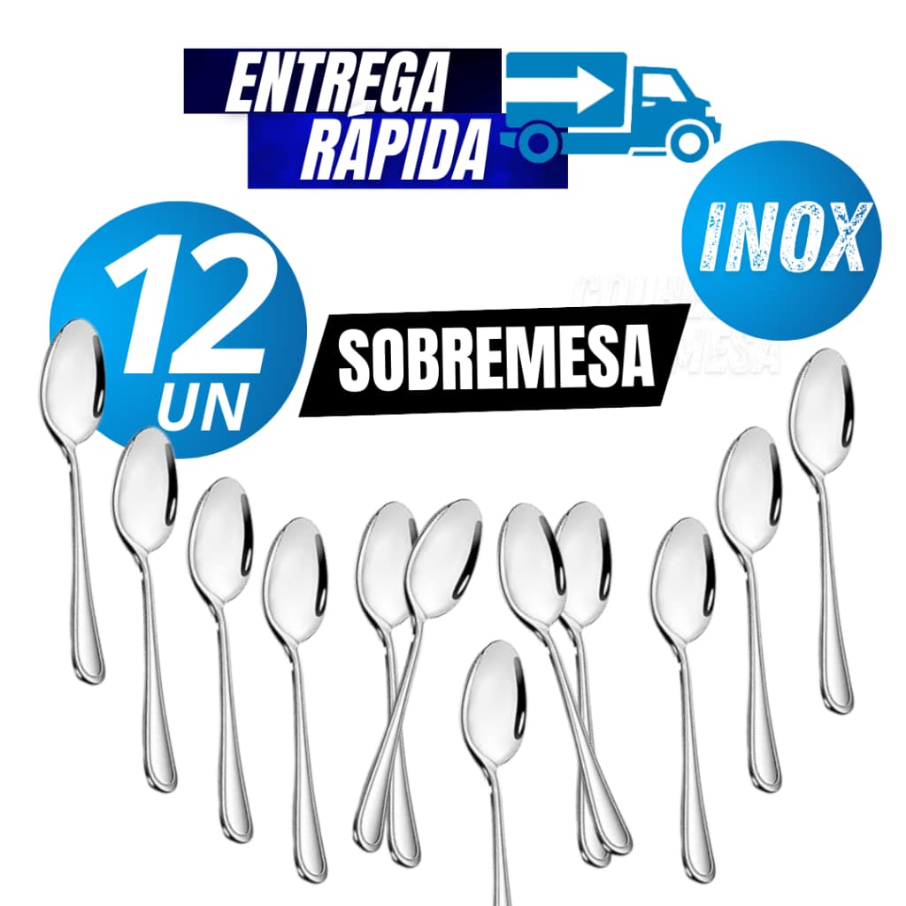 Jogo 12/06 Colher de Sobremesa Aço Inox  Original Buffet Faqueiro Talheres Inox Linha Premium