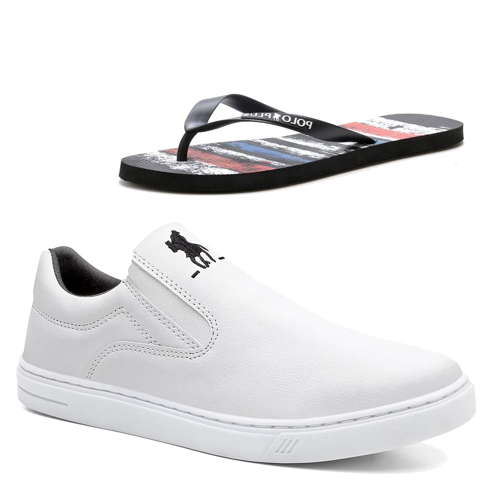 Kit Sapatenis Tenis Masculino + Chinelo Polo Plus Confortável Casual Barato
