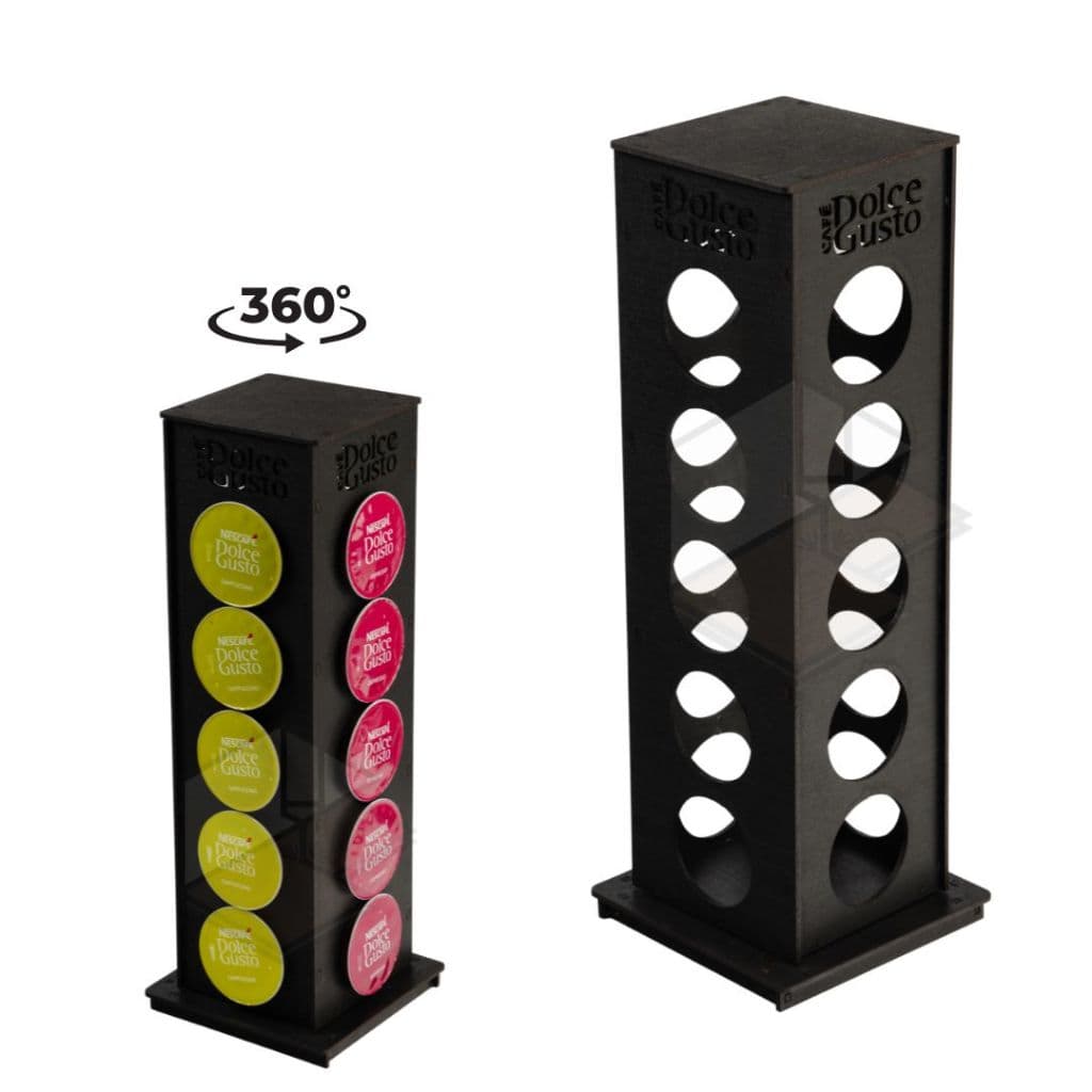 Torre Suporte Organizador de Cápsulas Preta Três Corações Dolce Gusto Nespresso Decorativa em MDF