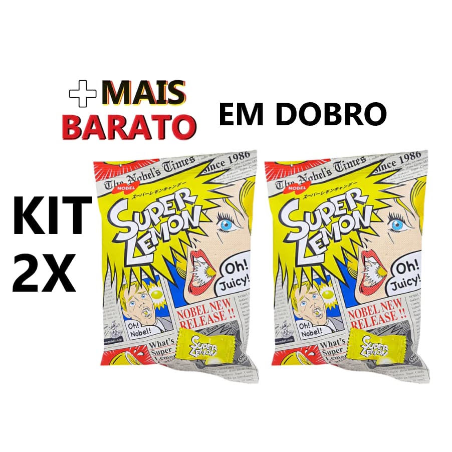 2 Pacotes De Bala Super Lemon Japonesa Candy Nobel 2 X 84g Cada limão azedinha azeda importado