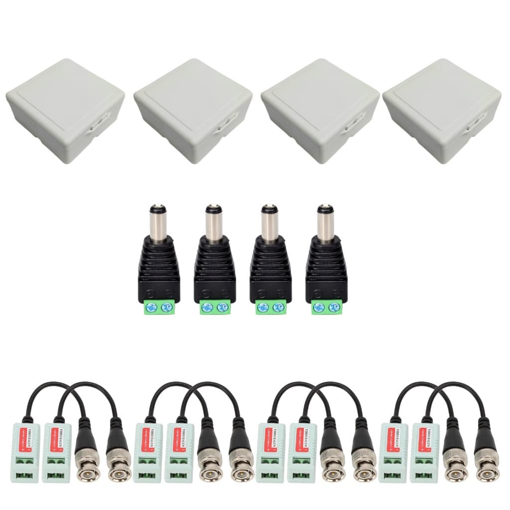 KIT 4 Pares de Video Balun [Parafuso] + 4 Caixas Organizadora + 4 Conectores P4 Borne
