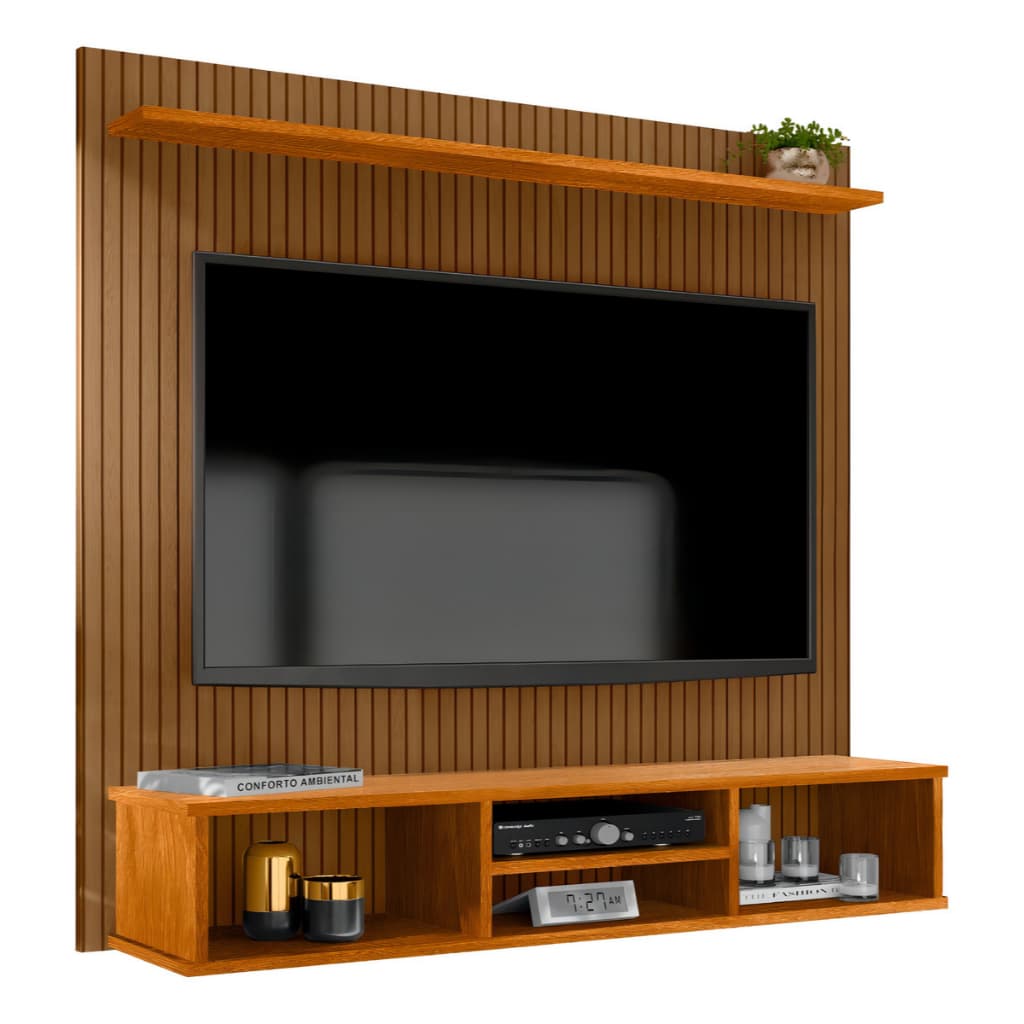Home Painel Suspenso Simples Tv Sala 50 Pol Ripado Com Nicho Ripado / Naturale