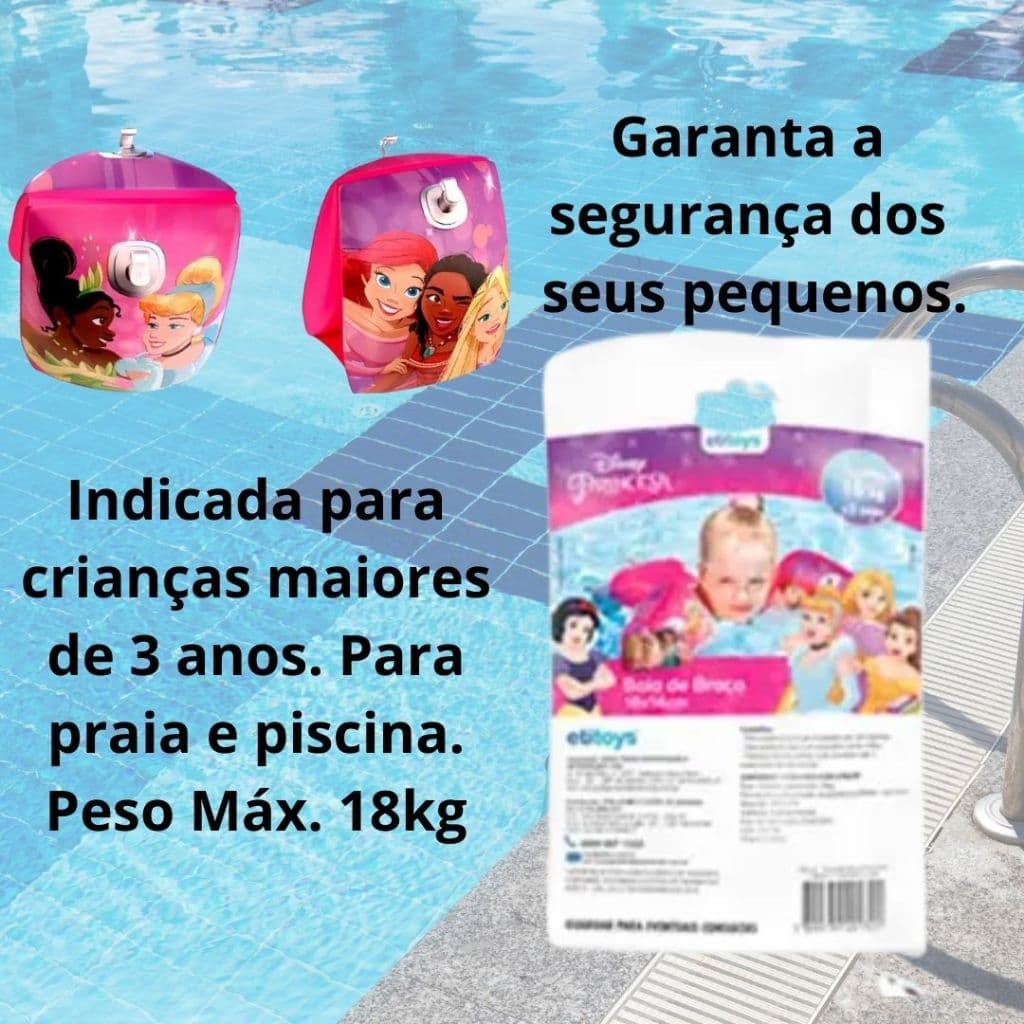 Boia De Braço Infantil Inflável Princesas Disney 18x14cm Peso Máx. 18kg