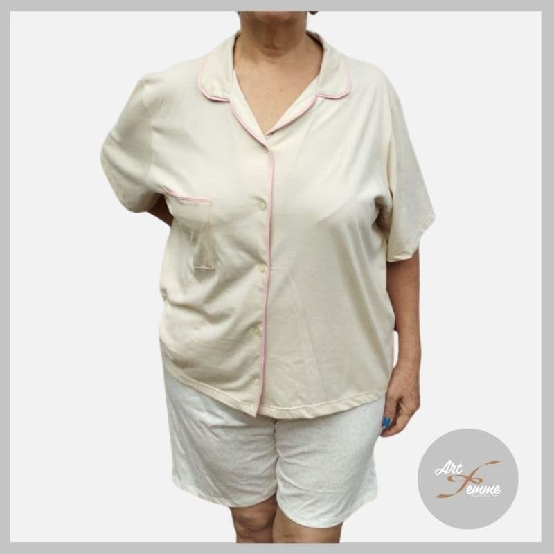 Pijama com abertura frontal curto Plus Size para senhoras, roupa de dormir 56/58