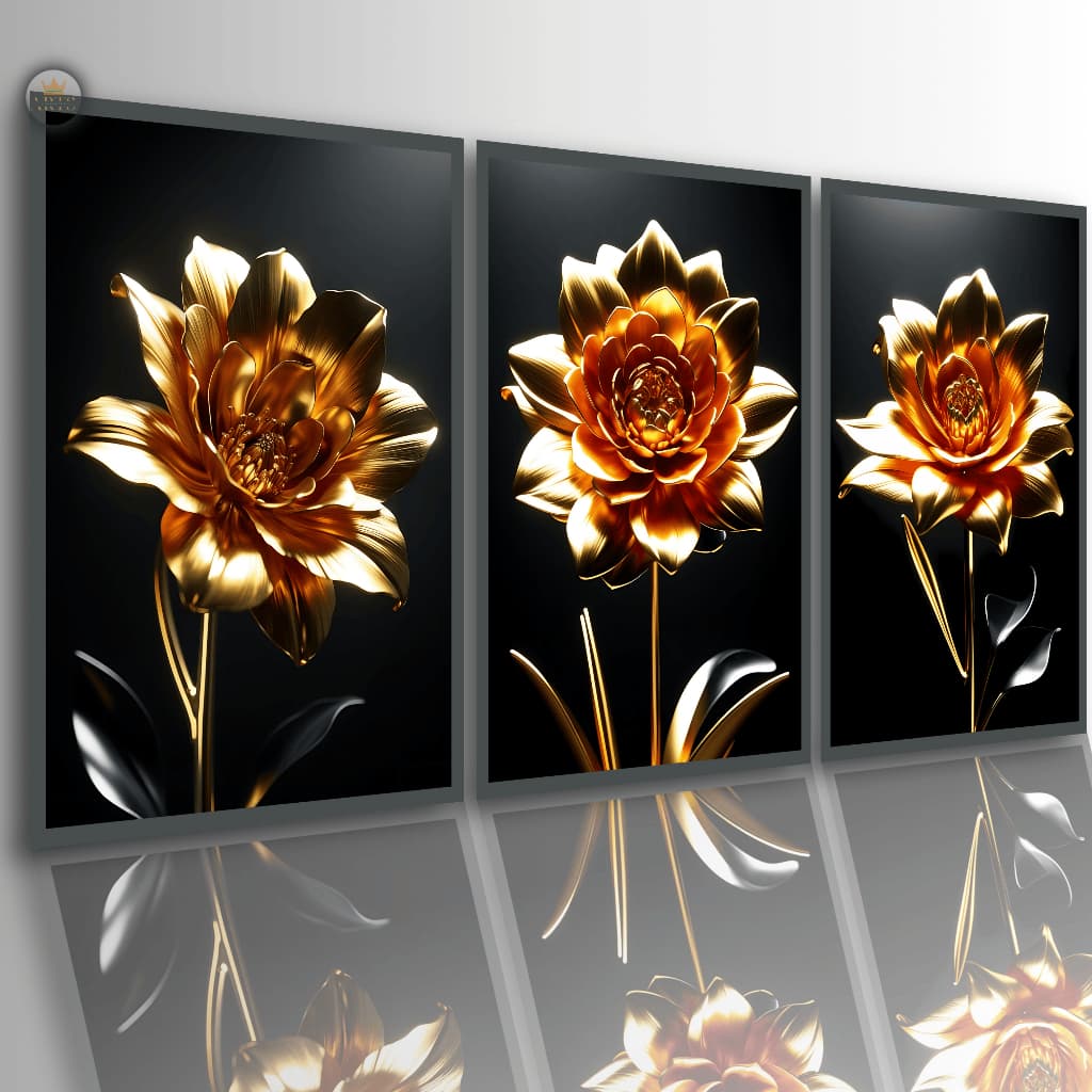 Quadros Decorativos Flores Douradas Flor da Vida Sofisticadas Full HD