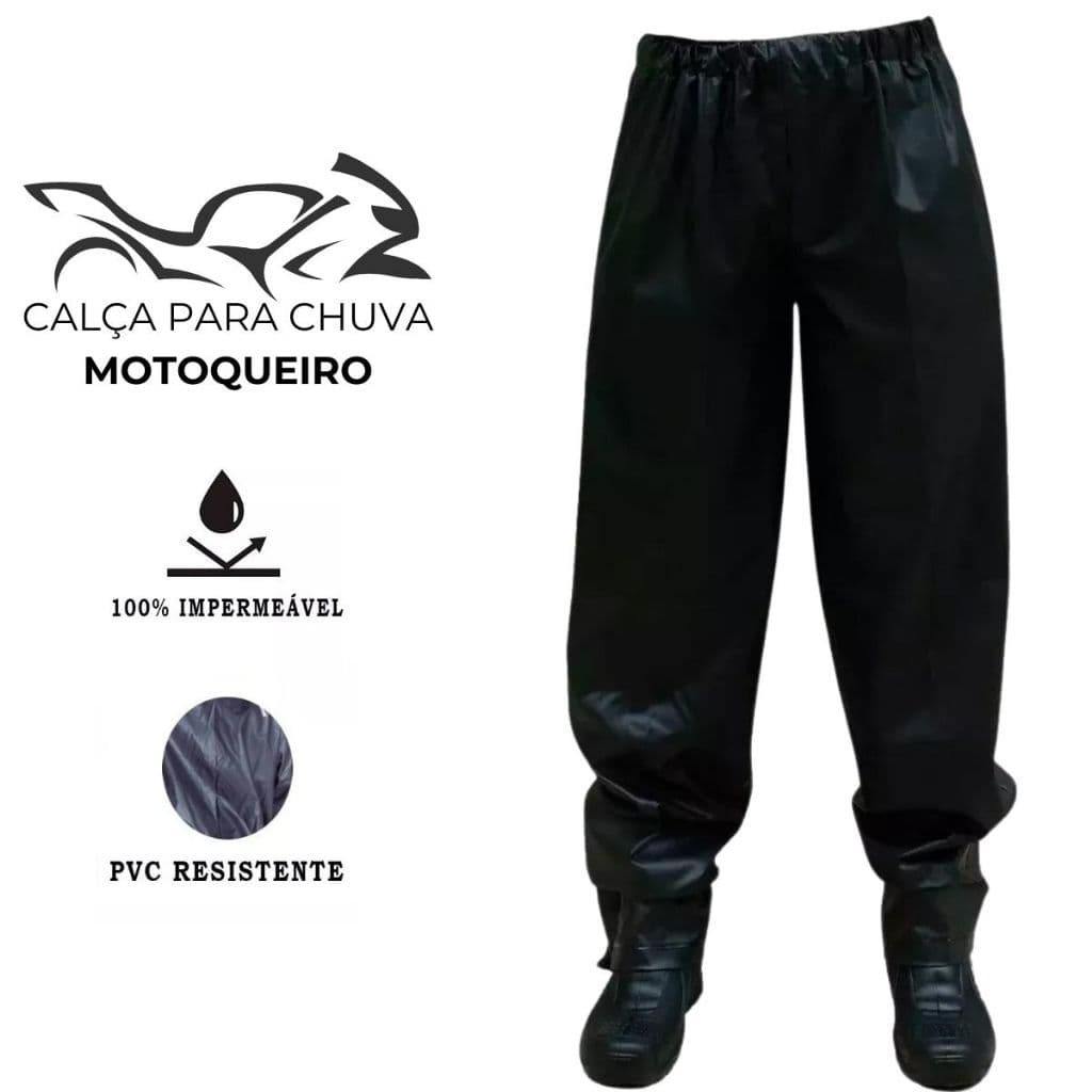 Calça Capa De Chuva Moto Motoqueiro Motoboy Pvc 100% Impermeável Plus Preto Tamanho P M G GG Unissex
