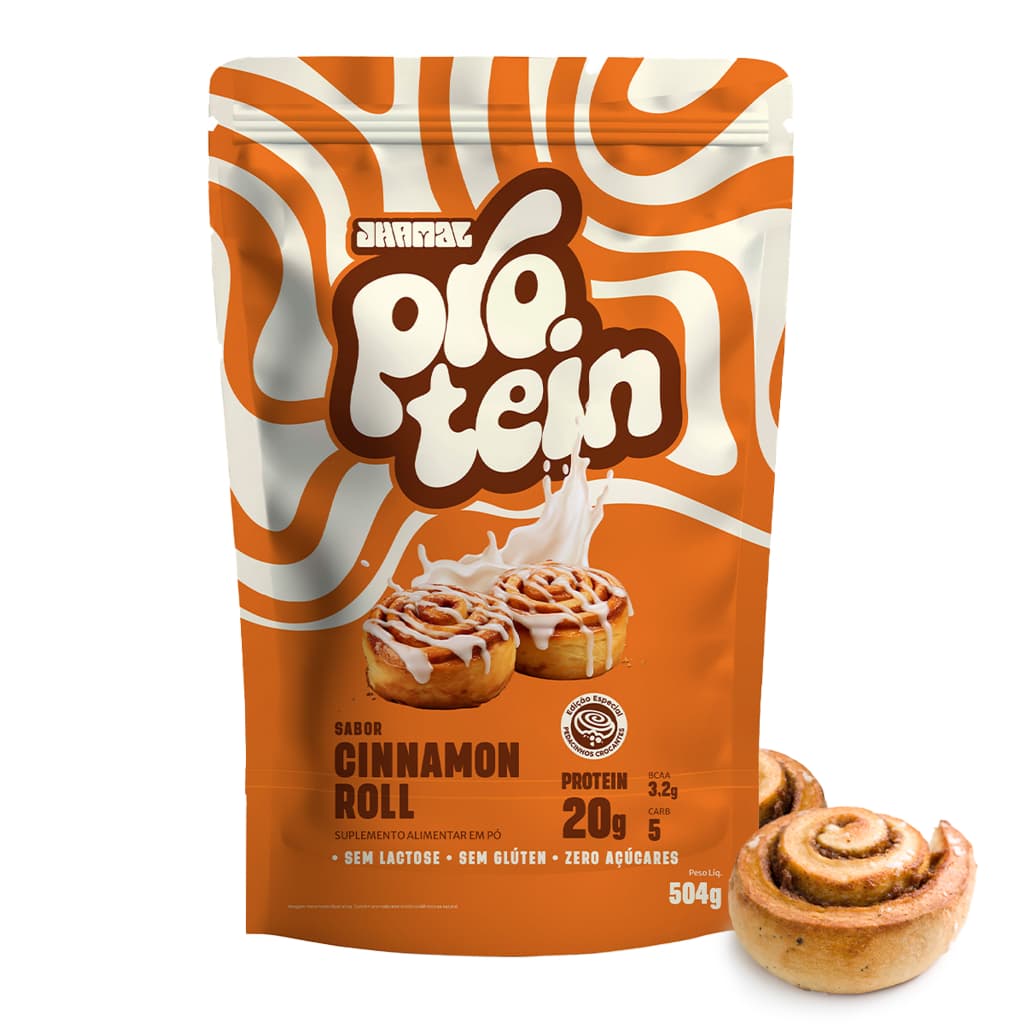 JHAMAL Suplemento Alimentar de Proteína em Pó - Sabor Cinnamon Roll - Rico em Proteínas - 504g