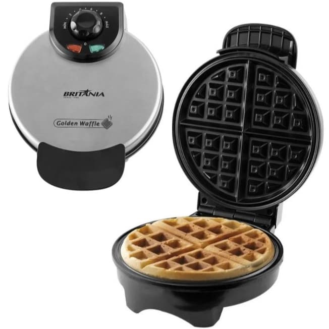 Maquina de Waffle Britânia Golden Waffles Panquequeira Maquina Panqueca Americana Antiaderente Preto