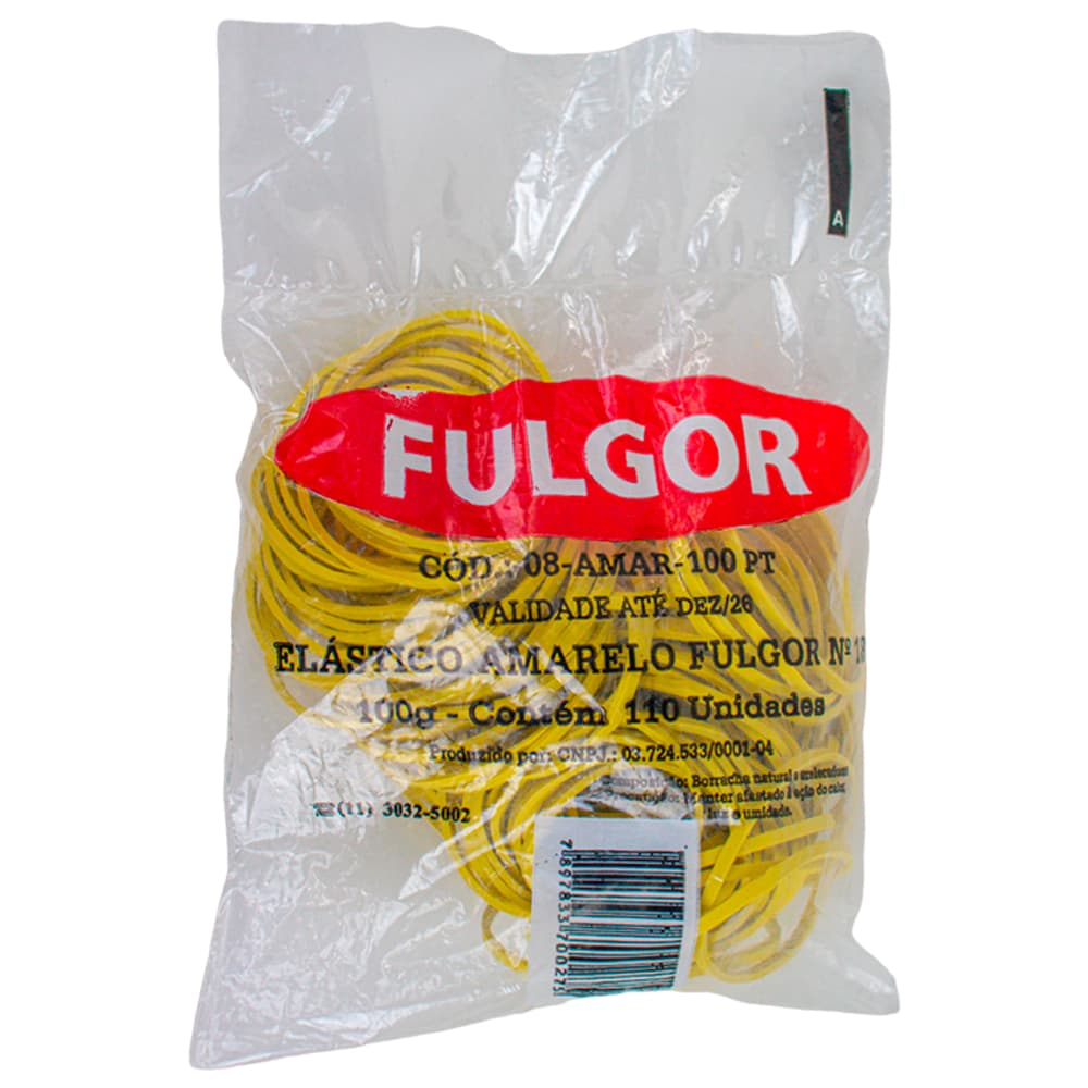 Elástico Amarelo Látex N18 - Pacote com 100G (110 Unidades) - Fulgor
