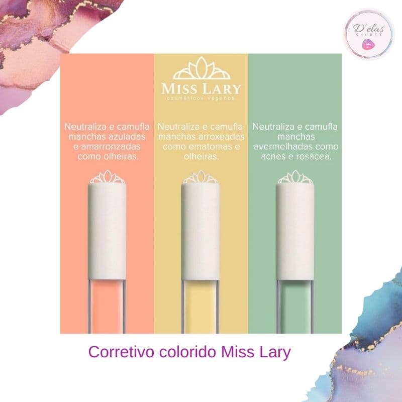 Corretivo Colorido Camuflagem Miss Lary | Vegano | Verde + Salmão + Amarelo
