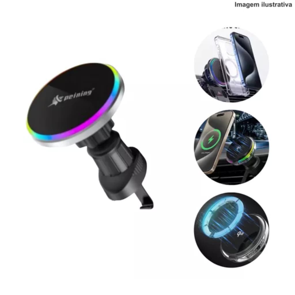 Suporte Magnético Veicular Celular com Carregamento sem fio por indução Magsafe 15w