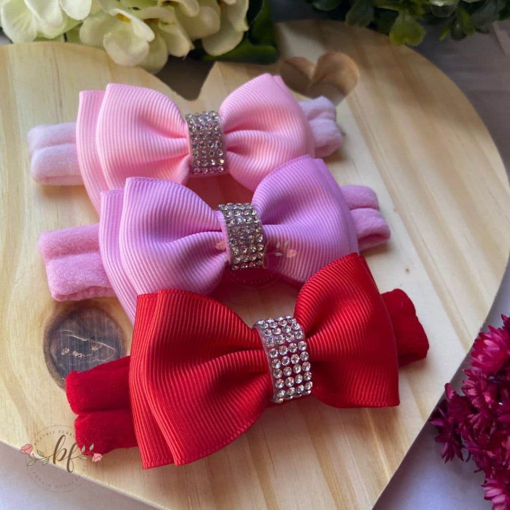 Kit 3 Laços Bebê Gravatinha Luxo - Faixinha Slim Recém Nascido, Lacinhos de Cabelo RN Infantil Menina, Meia de Seda
