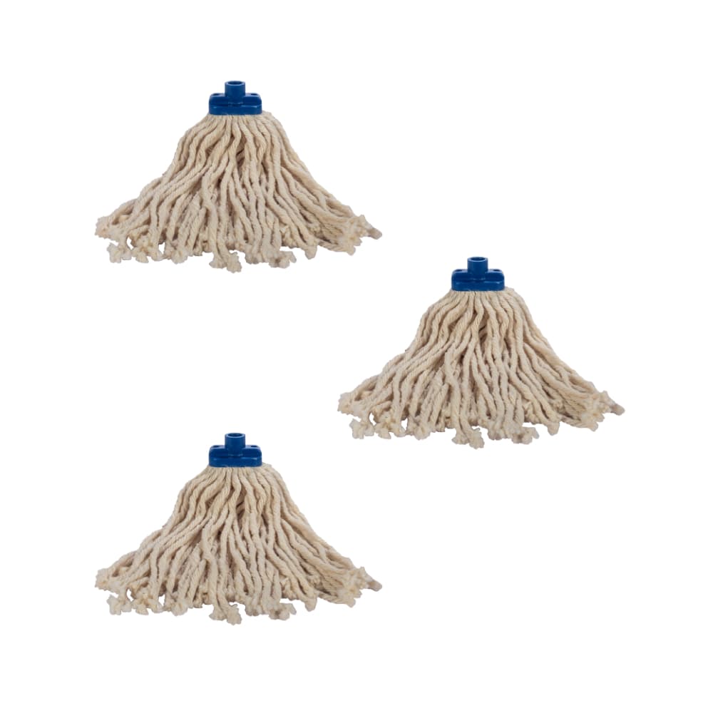 kit com 3 refis mopinho mop algodao 190 gr azul com encaixe para esfregao reposicao