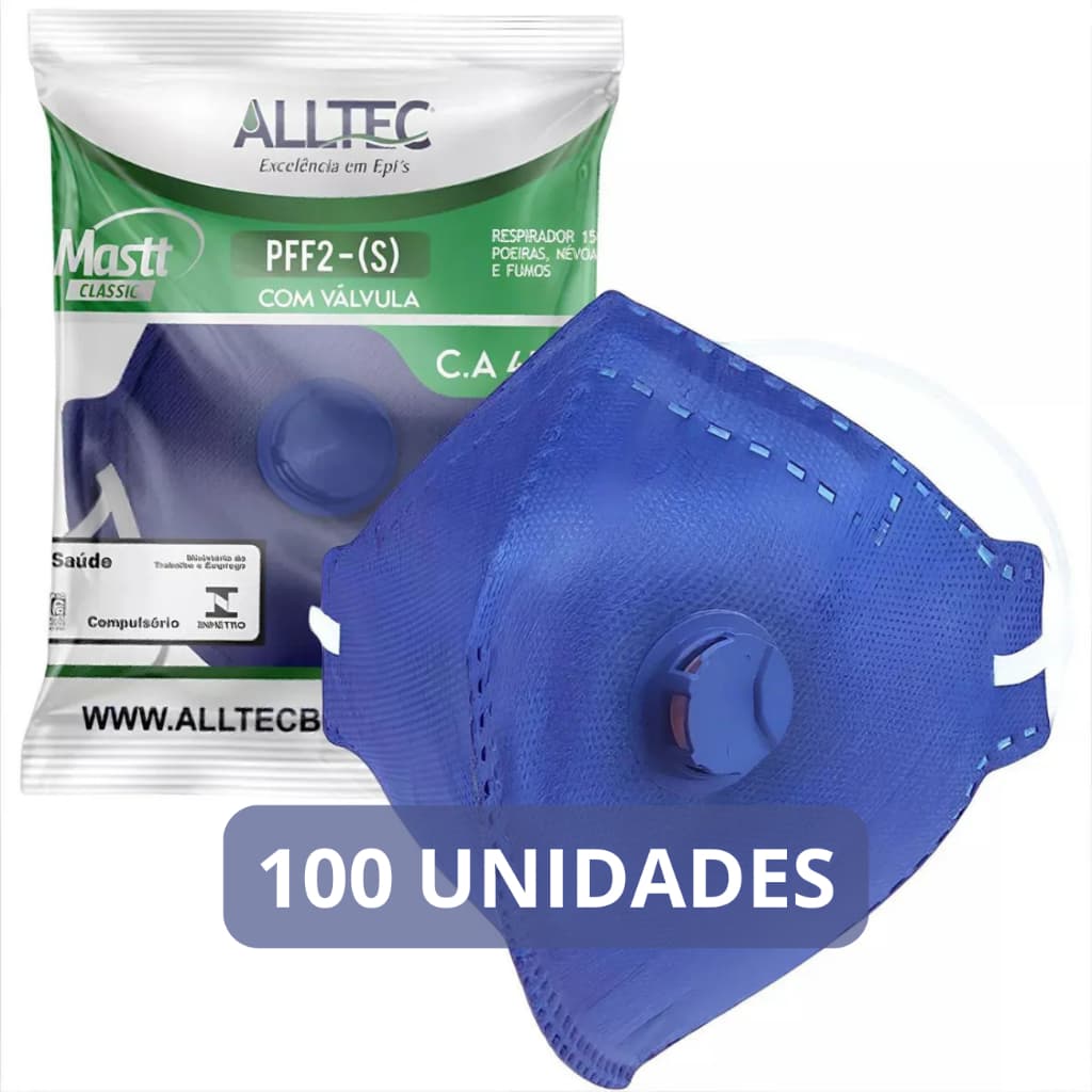 Kit 100 peças Máscara Respiratória Pff2 com Valvula N95 Proteção Poeiras Névoas Pó Fumos