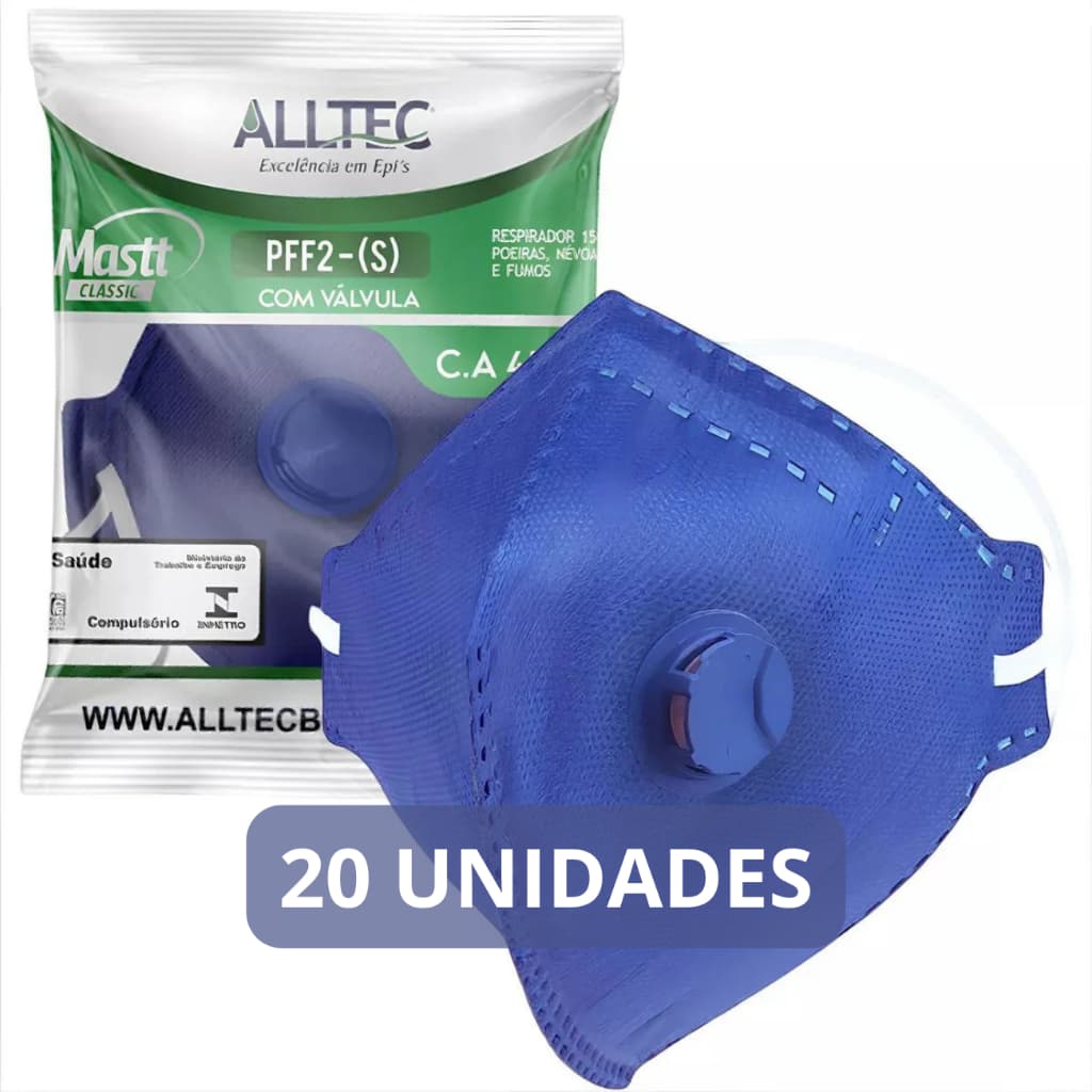 Jogo com 20 Mascara PFF2 Com Válvula N95 Respirador Trabalho Profissional EPI Proteção Original