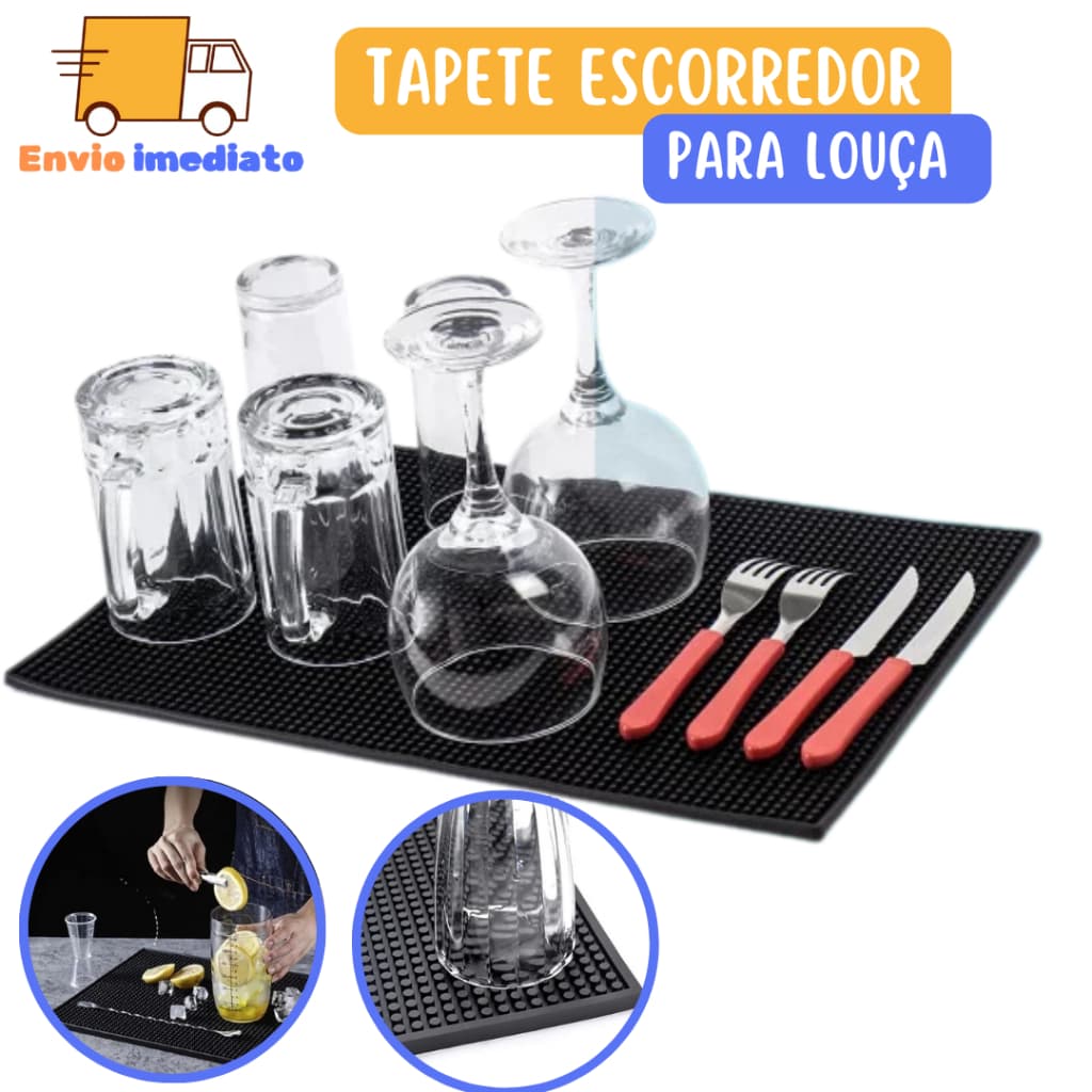 Tapete Escorredor de Louça Emborrachado Antiderrapante para Secar Louça grande 45X30 Ideal para Preparo de Drinks