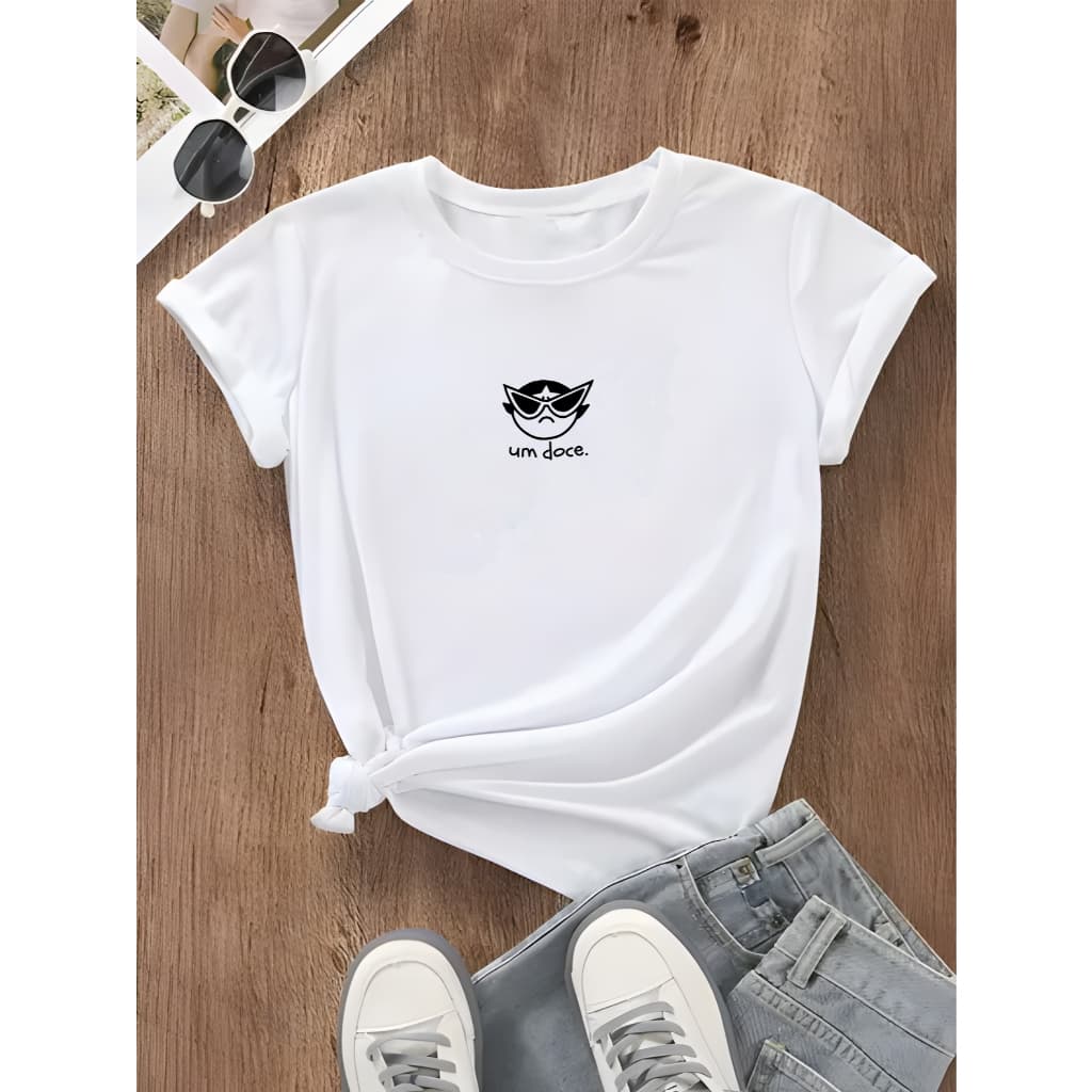 Camiseta T-Shirt Camisa Manga Curta Docinho Treino Academia Um Doce Lançamento Fashion Feminino Casual Camisa Larga