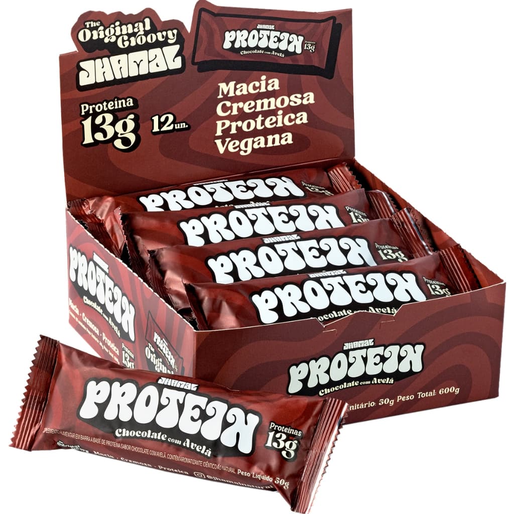 JHAMAL Barra de Proteina Avelã - Recheada, Sem Lactose, Sem Glúten - Caixa com 12 un, 600g