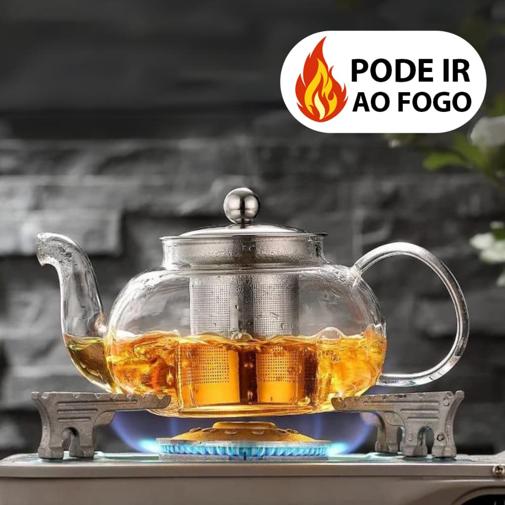 Chaleira Bule Vidro Infusora De Inox Direto Ao Fogo 900ml