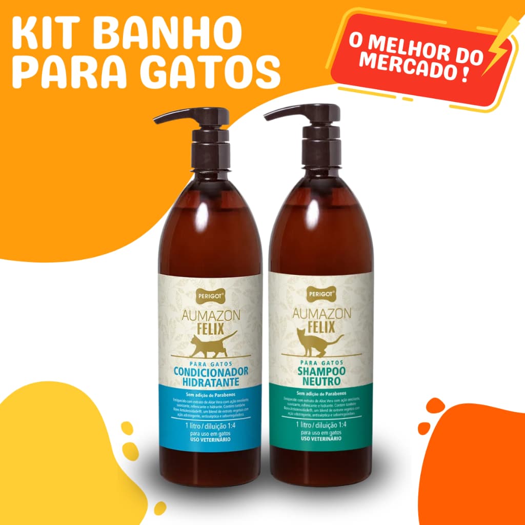 Shampoo e Condicionador para Gatos Kit Aumazon Felix 1L Perigot