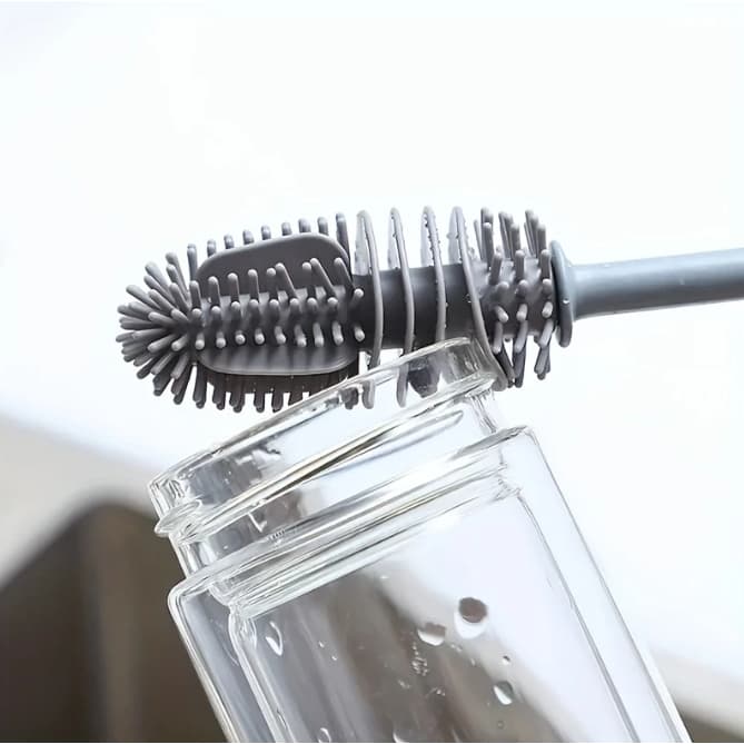 Kit Escova De Lavar Garrafa Mamadeira Copo Taça Silicone