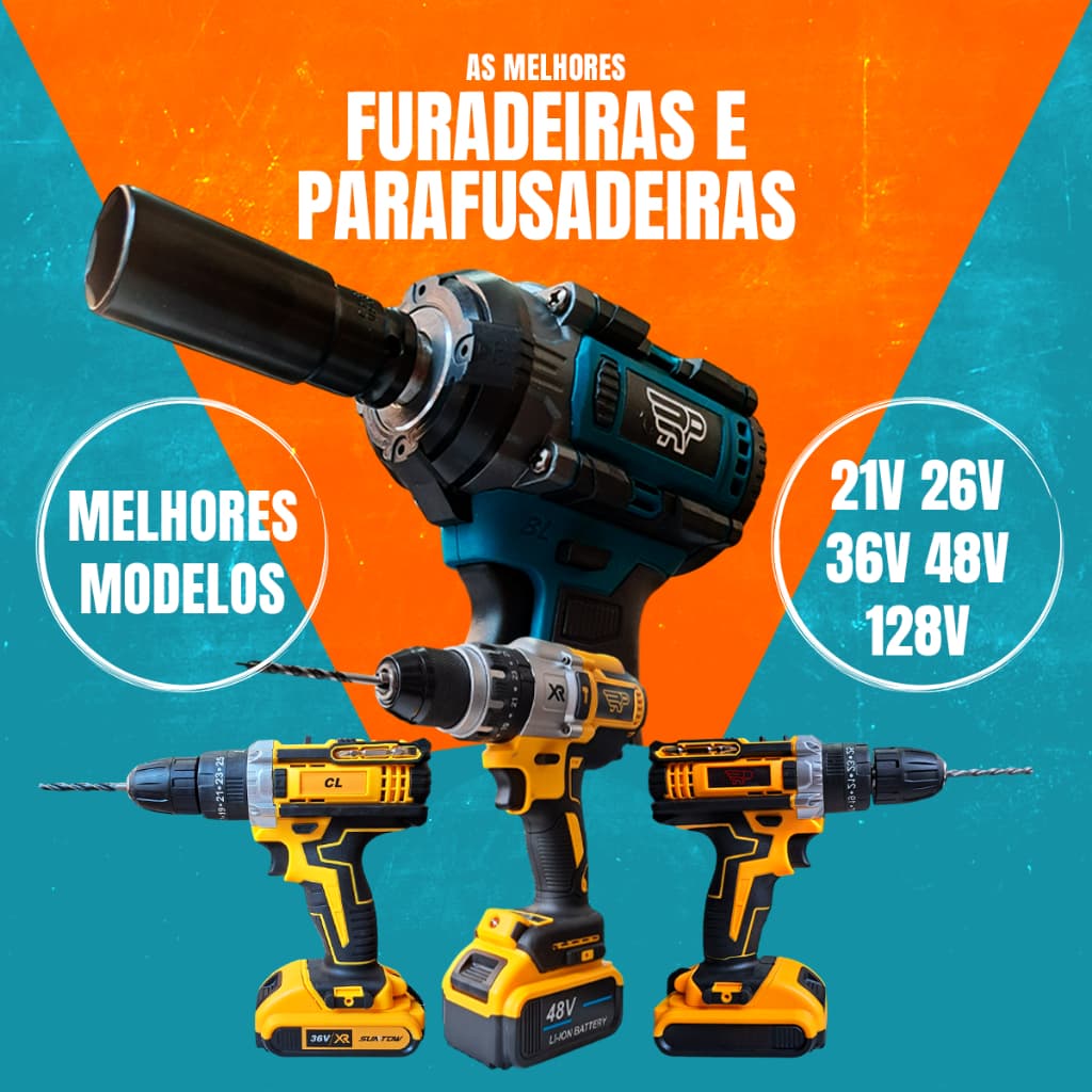 Furadeira Parafusadeira 2 Baterias Elétrica 128V 48V 36V 26V 21V Profissional Mais Potente Impacto