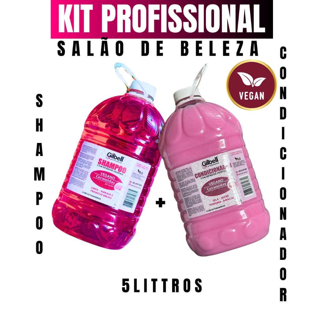Kit Profissional Ceramidas 5LITROS Shampoo e Condicionador 5Litros Para Salão de Beleza Ph Neutro Vegano Brilho Maciez