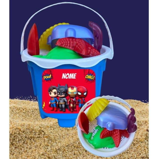 Baldinho de Praia Super Heróis Personalizado - Brinquedo para Crianças Água, Mar, Praia