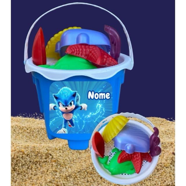 Baldinho de Praia do Sônic Personalizado - Brinquedo para as crianças, Água, Mar, Praia
