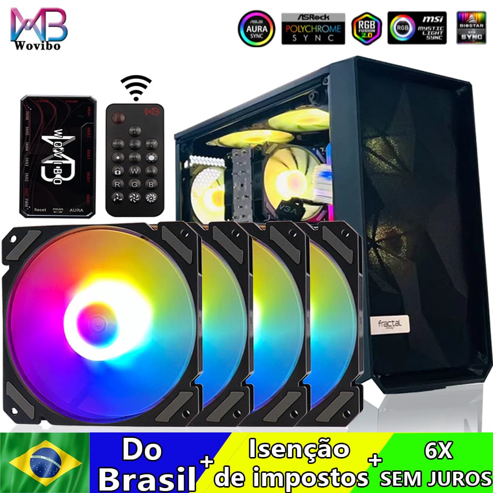 Wovibo Radiador para PC Ventilador Fan Refrigerador RGB ARGB PWM 4Pin 5V 3Pin 120mm Preto 12cm Fans