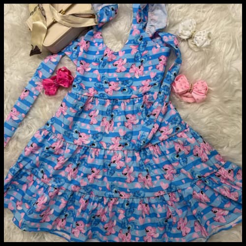 Vestido Longo Estampado Stitch Azul – Cores Vibrantes – Moda Feminina - Moda Infantil
