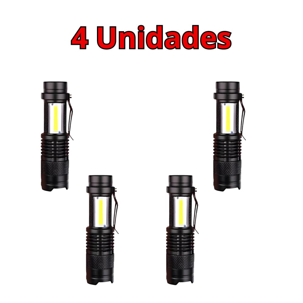 HKX Kit Até 4 Mini Lanterna ,USB, luz forte,  portátil,  Zoom e Led Recarregável Com Clipes LA-513