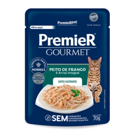 Sache Premier Pet Gourmet Gatos Castrados Peito de Frango 70g