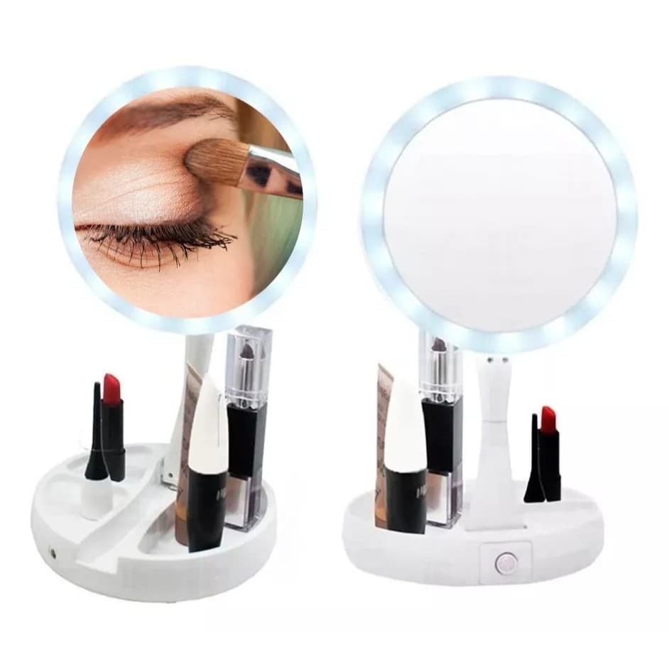 Espelho Maquiagem Aumento 10x Dupla Luz Led