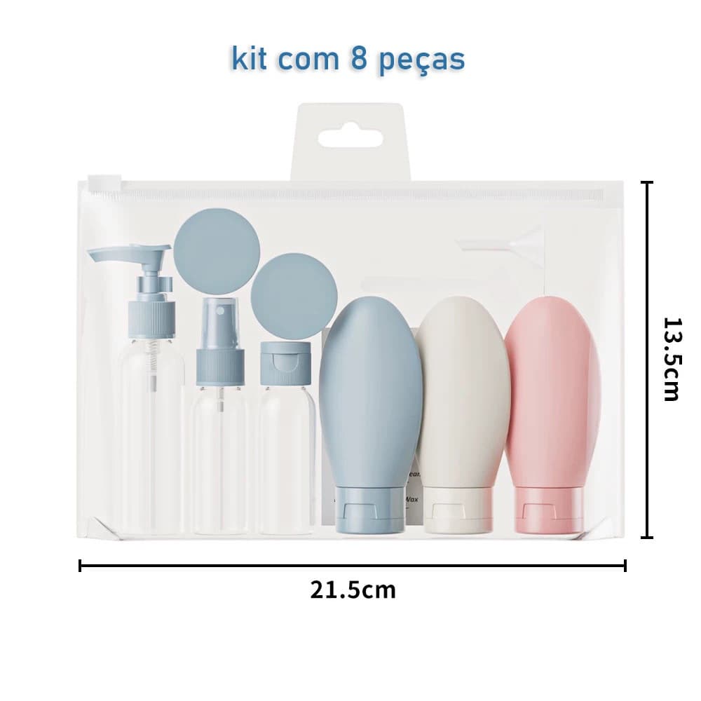 Kit 8 Travel Eleven-Piece Set Cosmético Plástico Loção Toner Spray Shampoo Frasco