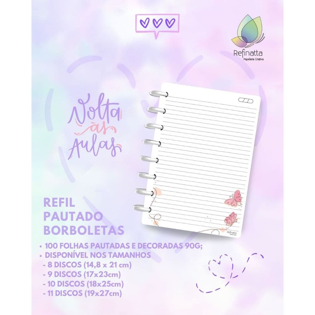 Refil Decorado Pautado para Caderno Inteligente / Caderno de Discos Refinatta 1