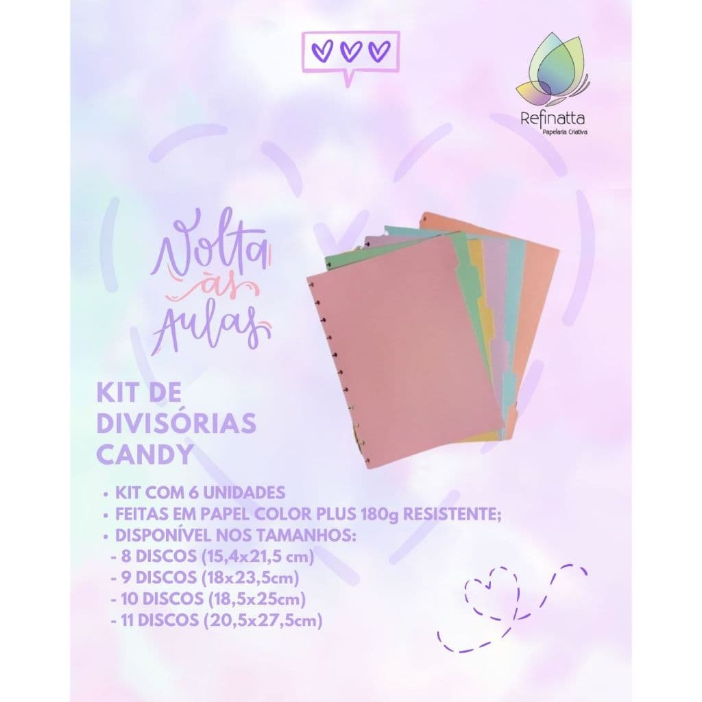 Divisórias para Caderno Inteligente / Caderno de Discos CORES CANDY