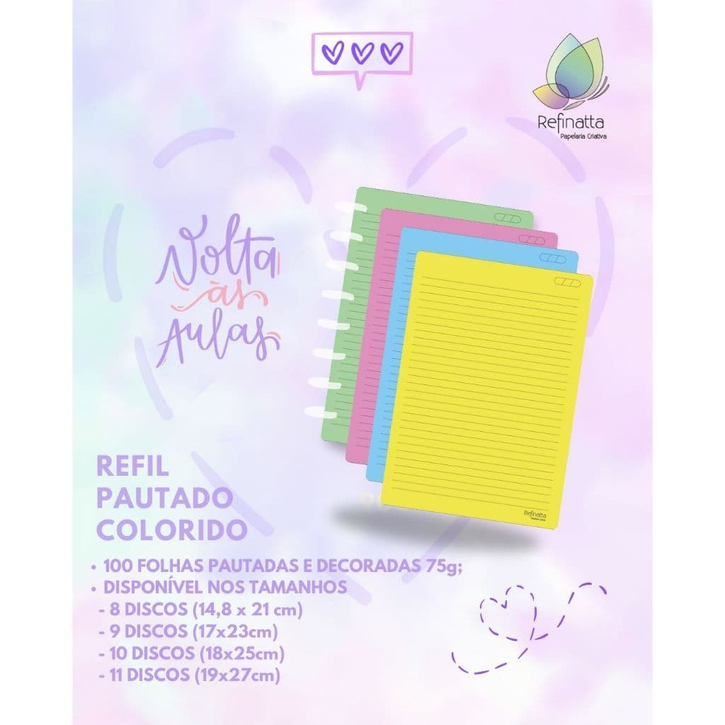 Refil Colorido para Caderno Inteligente/ Caderno de Discos Refinatta