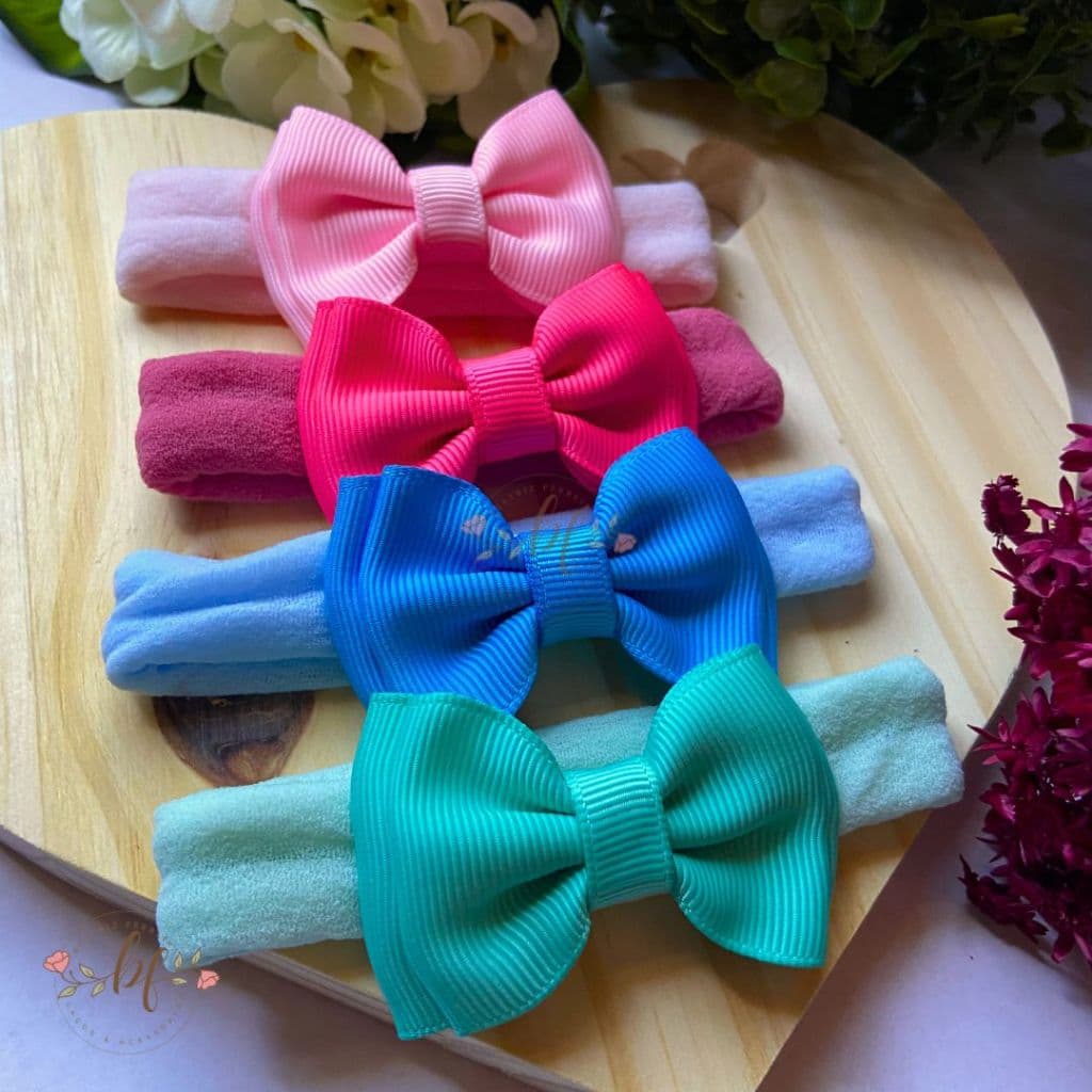 Kit 4 Laços Bebê Gravatinha - Faixinha Slim Recém Nascido, Lacinhos de Cabelo RN Infantil Menina, Meia de Seda