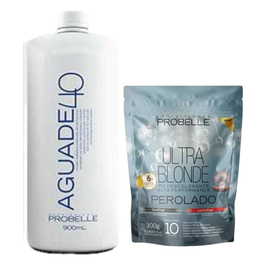 Kit Pó descolorante 300g probelle + ÁGUA OXIGENADA ox 40 volumes 900ml