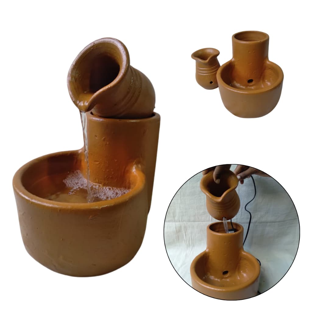 Fonte de água cerâmica - barro decorativa, bebedouro para gatos, Santa Ceia - Fonte Duas quedas