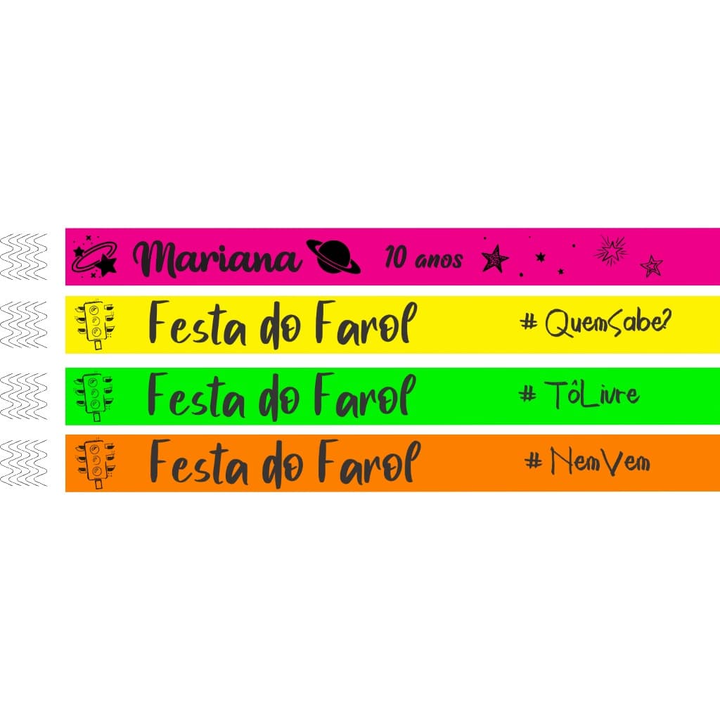 50 Pulseiras Identificação Personalizada - REAGE A LUZ NEGRA - Festa Balada Evento 15 anos Casamento Show Congresso