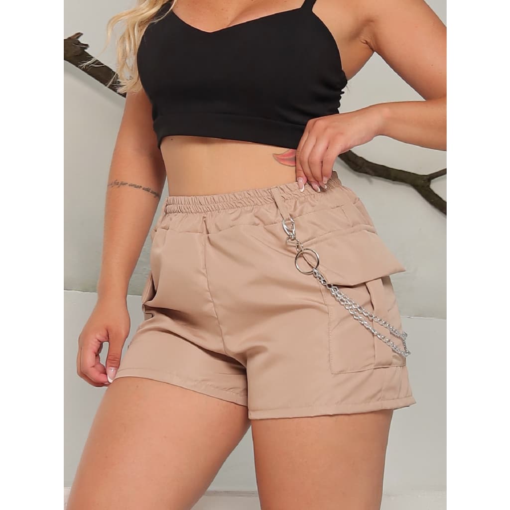 Shorts Shortinho cargo Com CORRENTE Tactel PREMIUM com bolsos laterais e elastico no cós CORRENTE