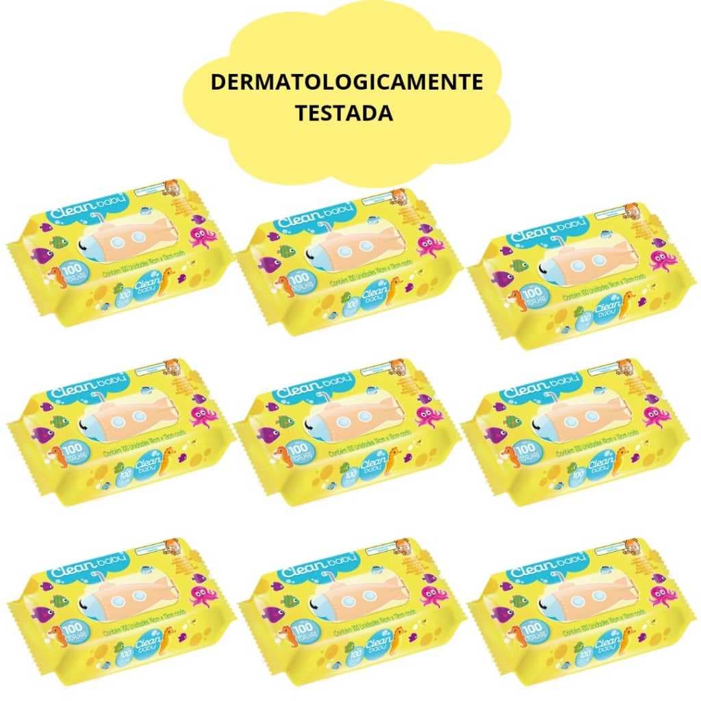 Kit C/9 Pacotes - Toalhas/Lenços Umedecidos Clean Baby - 900 Toalhas