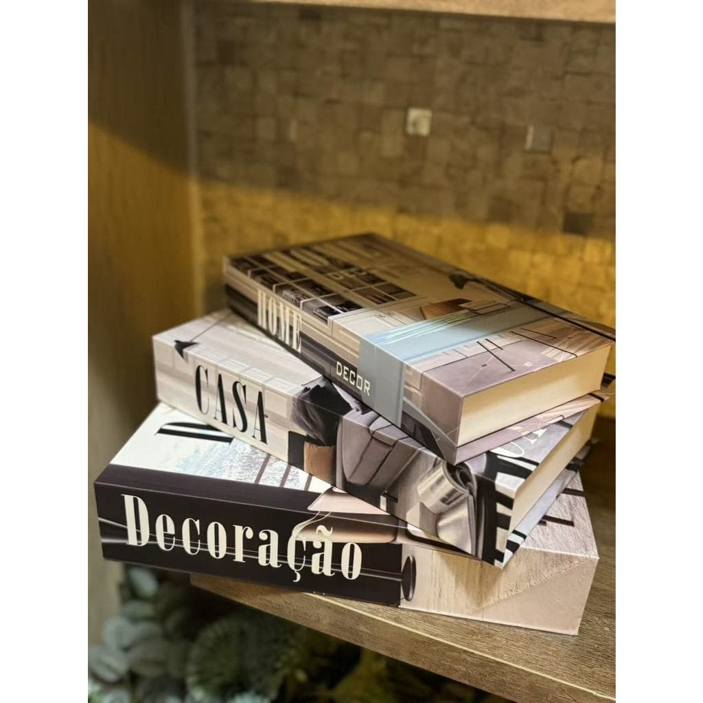 Kit 3 Caixas Livro Decorativo Porta Objetos Decoração Casa Sala Multiuso Jogo de Livros Decorativos