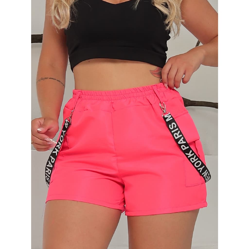 Shorts Shortinho cargo Com SUSPENSORIO Tactel com bolsos laterais e elástico no cós