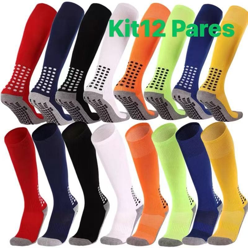 Kit12 Meias Longas De Futebol Multi-Pordas Esportivas Anti Derrapantes Rugby MODA