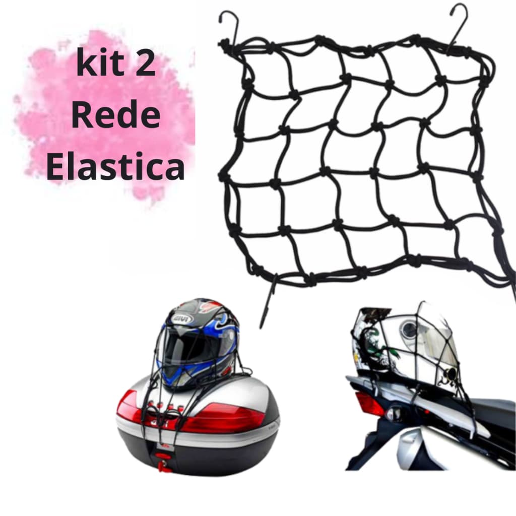 Kit 2 Rede Elastica Aranha Preta 30x30 Moto Bagageiro Capacete
