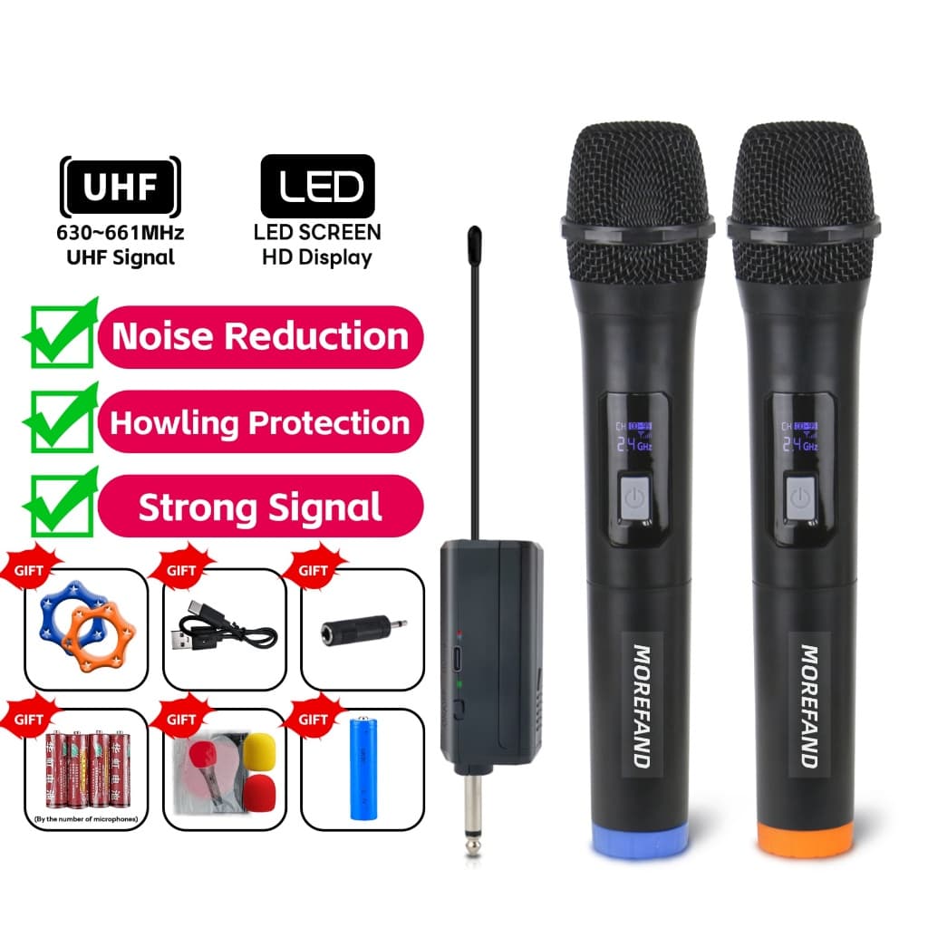 Kit 2 Microfones Sem Fio Sinal Forte Digital Igreja microfone Sem Fio Dual Handheld Karaoke para Festa, Casamento e Chur